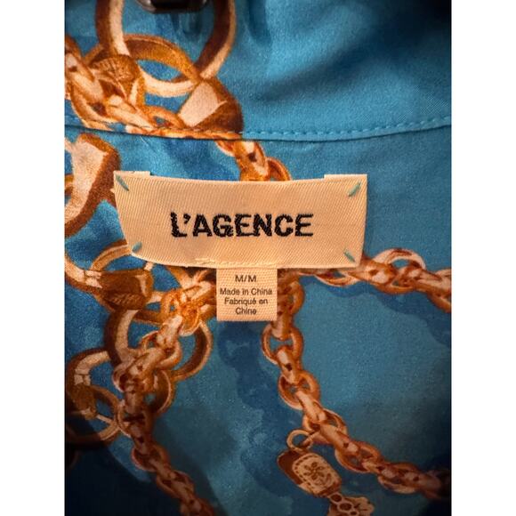 L'AGENCE Dani Chain Print Silk Button-Up Shirt - Medium - Picture 6 of 8